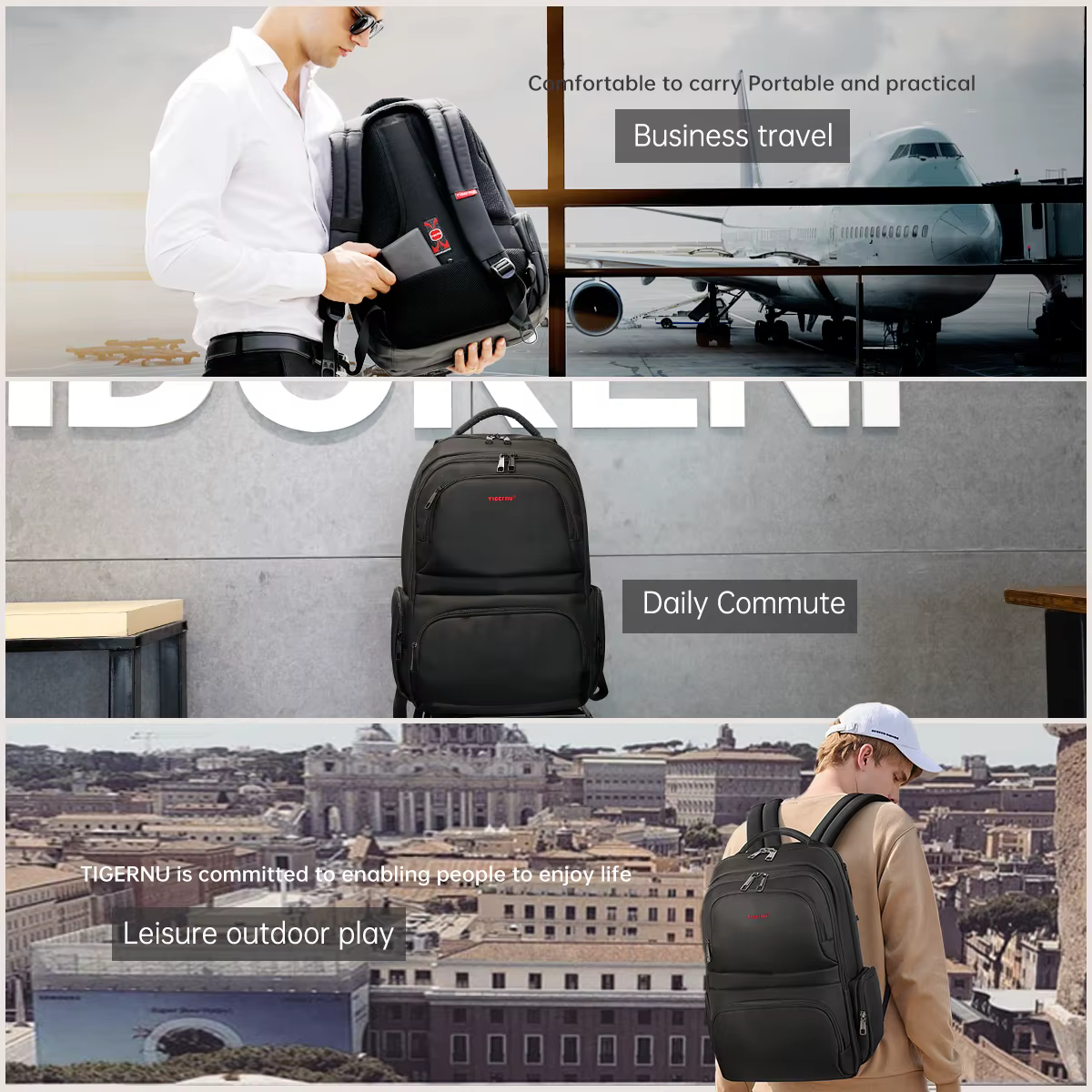 Tigernu Anti-vol sacs à dos pour hommes 15 pouces sac à dos pour ordinateur portable sac à dos de vo