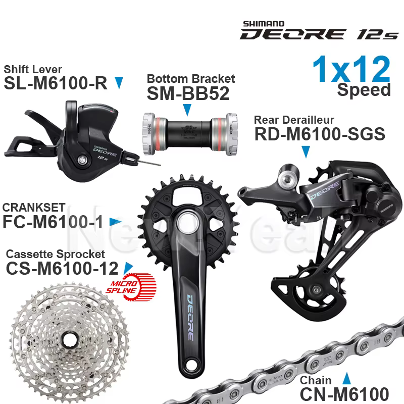 SHIMANO DEORE – ensemble de vitesses 1x12 rapports, M6100, 12v, levier arrière, pignon, chaîne, péda