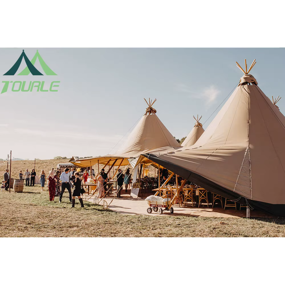 Tente de camping en toile de coton imperméable à double couche, durable, de style tipi, personnalisa