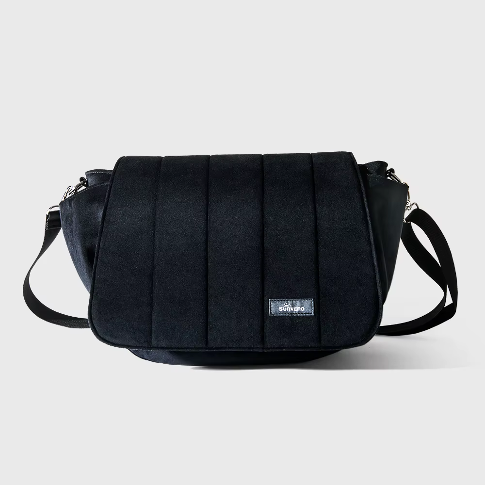 Sunveno-Sac à couches en velours côtelé noir pour poussette, sac à bandoulière grande capacité pour 