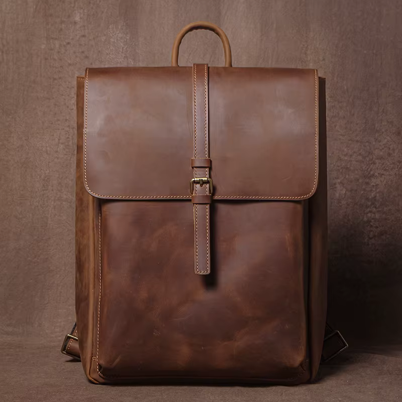 GURO – sac à dos rétro en cuir véritable pour hommes et femmes, sac de voyage à rabat Simple, en cui