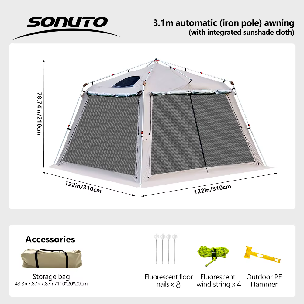 Tente chaude 4 saisons avec poêle Jack Camping familial grand abri solaire coupe-vent étanche avec p