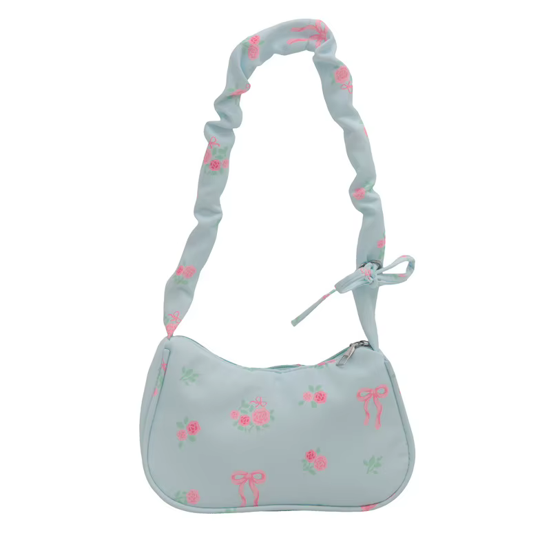 Sacs à main en toile imprimé doux pour femmes, fourre-tout coréen avec nœud Floral imprimé avec ferm