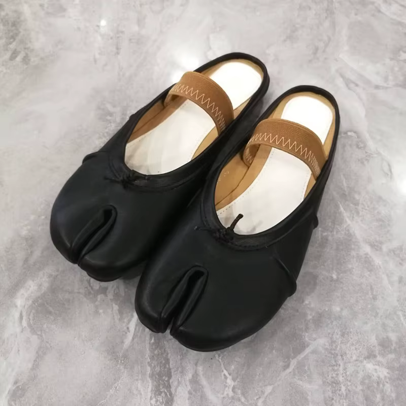 Chaussures plates de ballet pour femmes, Tabi à bout divisé, bord plié, nœud papillon, à enfiler, ta