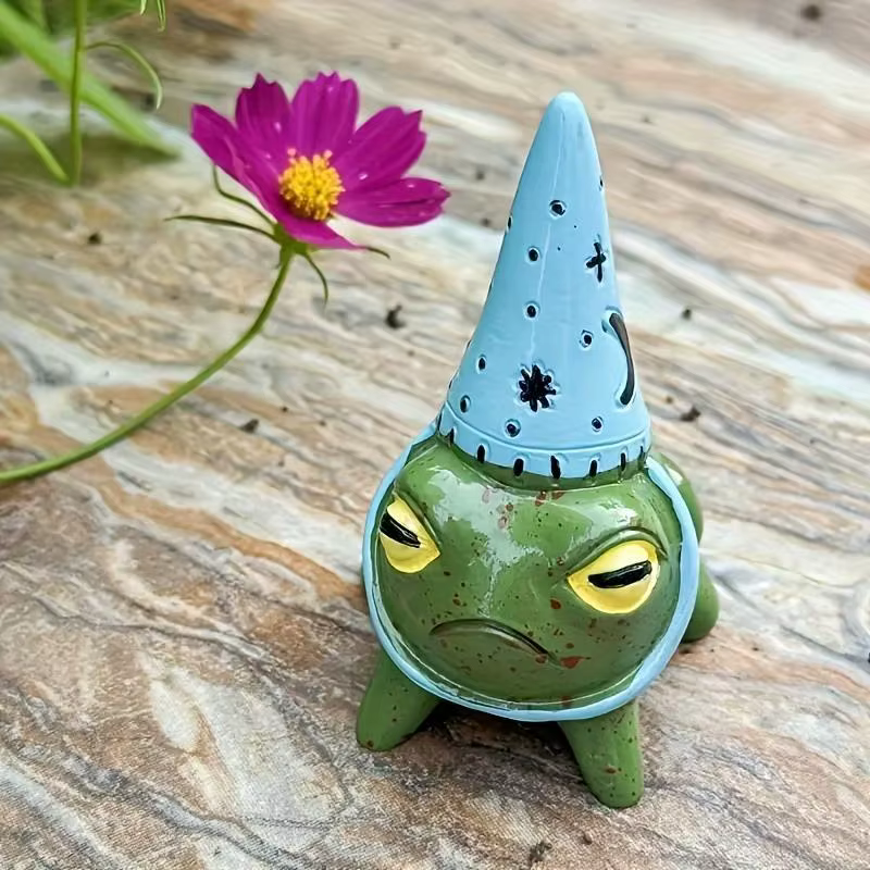 Ornement de conception de grenouille, statue de grenouille mignonne de 2 points avec chapeau de fête