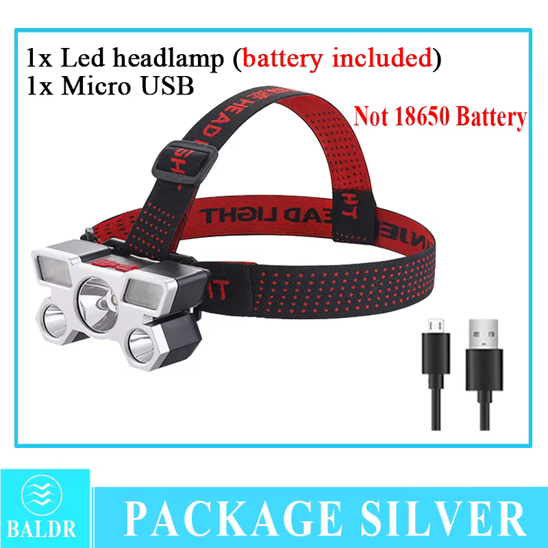 5 LED USB lampe frontale Rechargeable 18650 batterie intégrée phare Portable lampe de poche lampe de