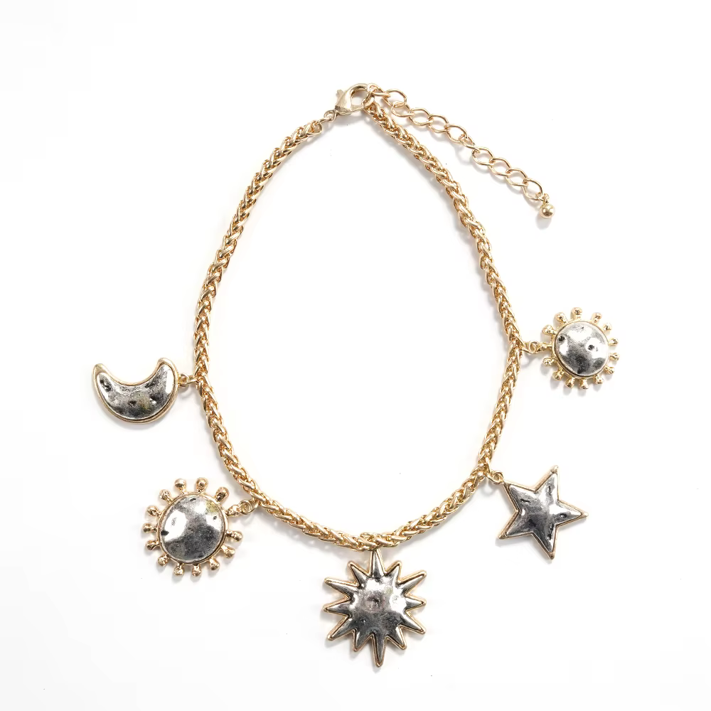 Collier Pendentif Soleil Lune Étoile, Bijou Mystique et Éclectique pour un Look Tendance lors d'un B