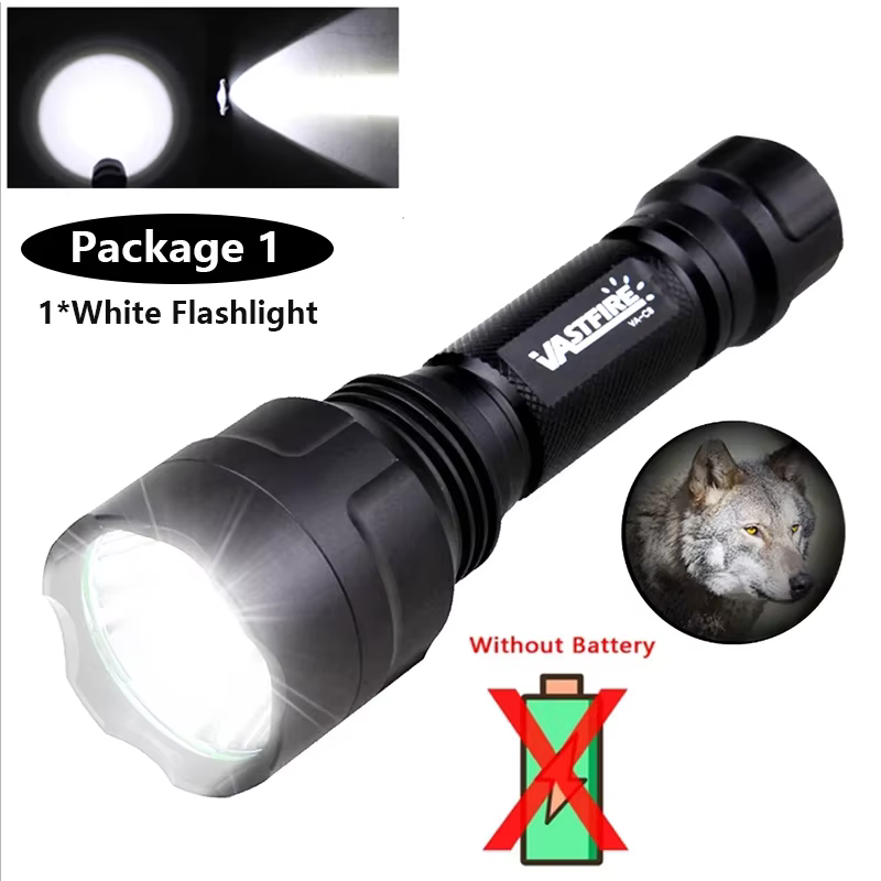 Lampe de poche tactique LED pour la chasse, torche verte/rouge/blanche, Rechargeable par USB, portée