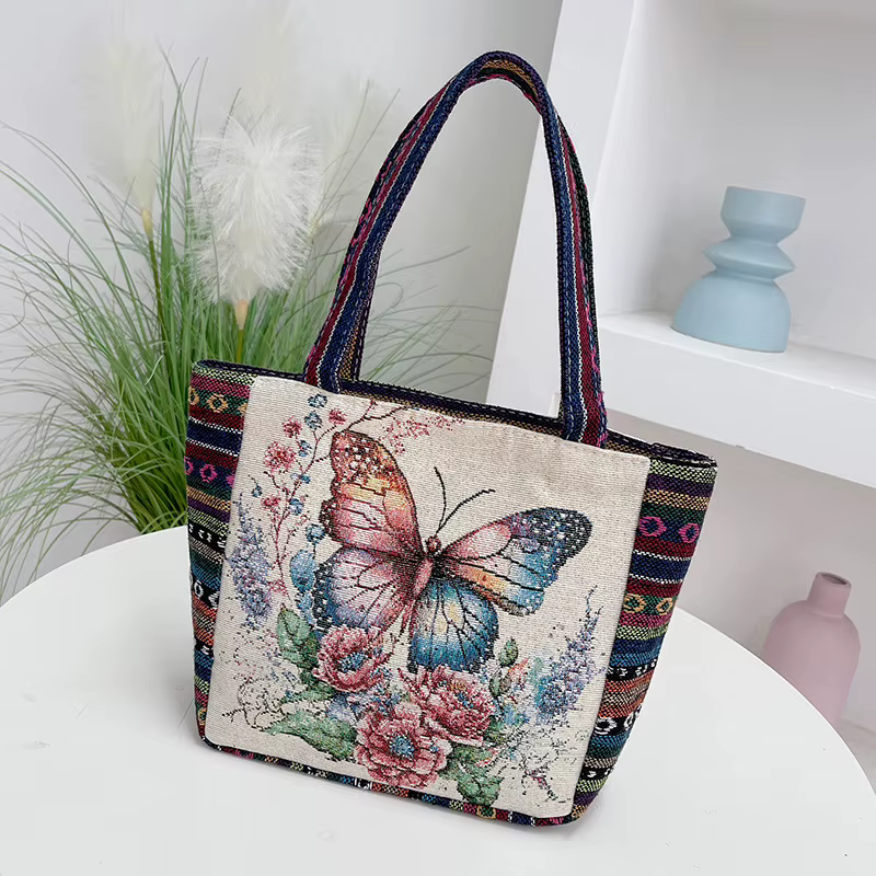 Nouveau Sac Seau Tendance Style Urbain Brodé Double Face Épaissi pour Femme Grande Capacité Sac Four