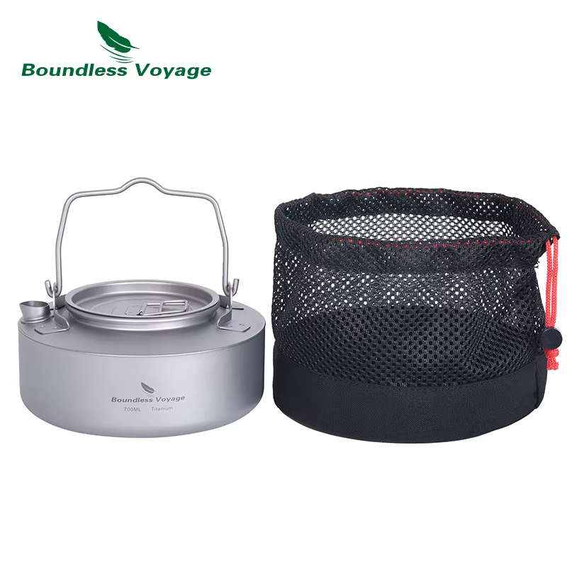 Bouilloire de Camping en titane Voyage sans limites, théière Portable avec poignée pliante, ustensil