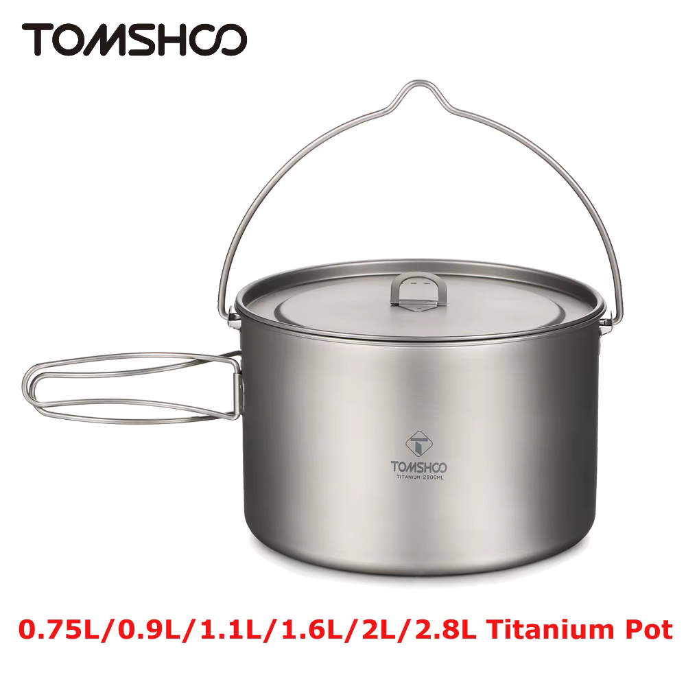 TOMSHOO – ustensiles de cuisine de Camping, Pot en titane 0,75l/0,9l/1,1l/1,6l/2l/2,8l, Pot suspendu