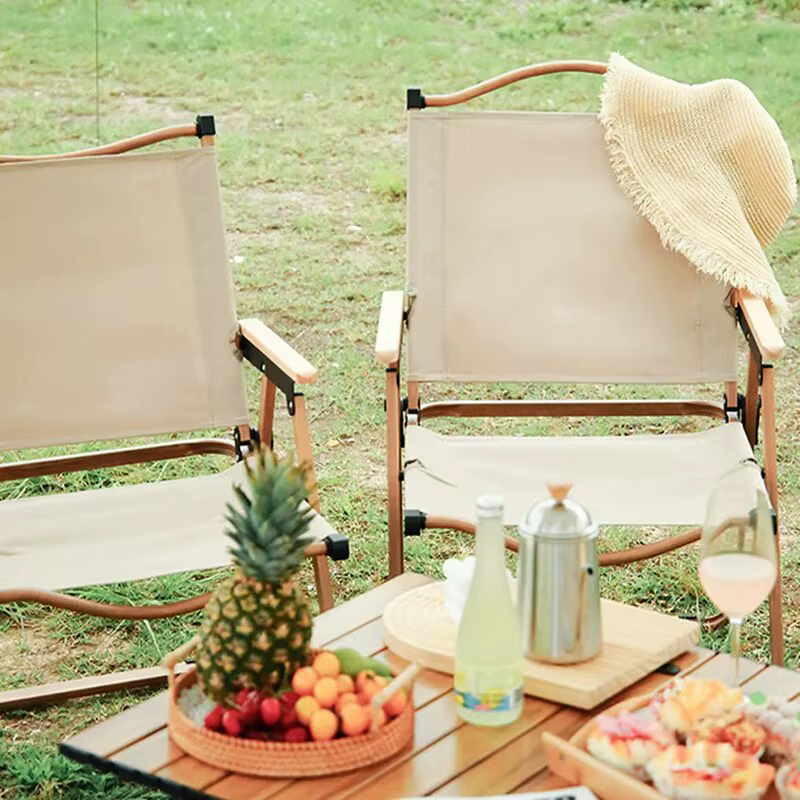 Chaise pliante portable en alliage d'aluminium et bois Mars, équipement de camping en plein air, 2 p