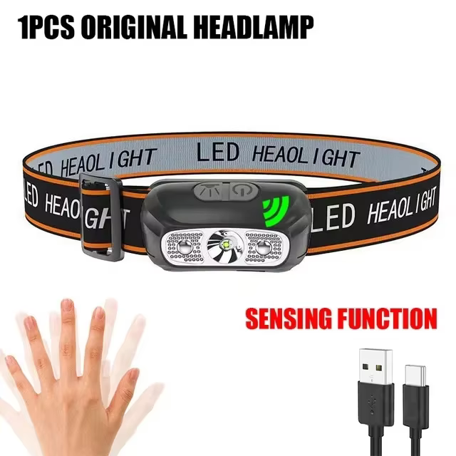 USB LED Rechargeable capteur phare COB phare tête torche lampe de travail étanche phare pour pêche C