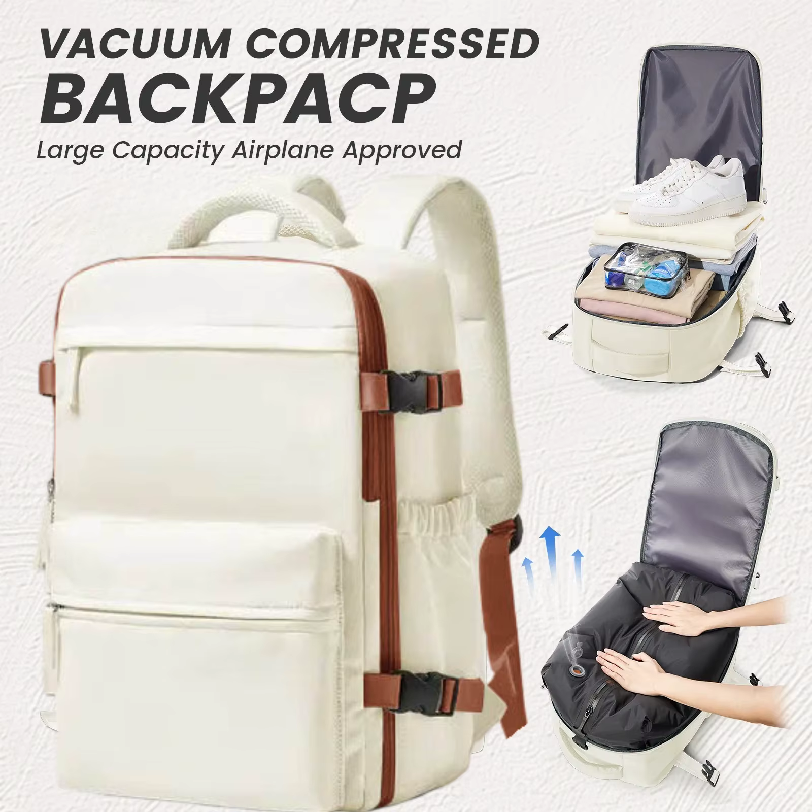 Sac à dos de voyage à compression sous vide pour hommes et femmes, sac à dos pour ordinateur portabl