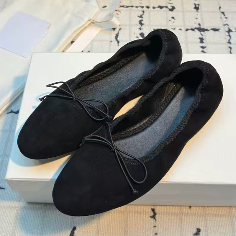 Classiques ballerines chaussures femmes daim cuir papillon-noeud confort mocassins bout rond décontr