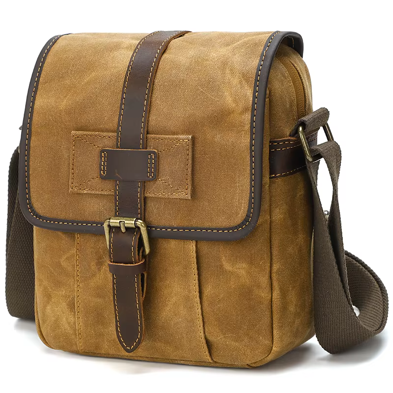 Sacs à bandoulière en toile et cuir pour hommes, petit sac messager imperméable en toile cirée pour 
