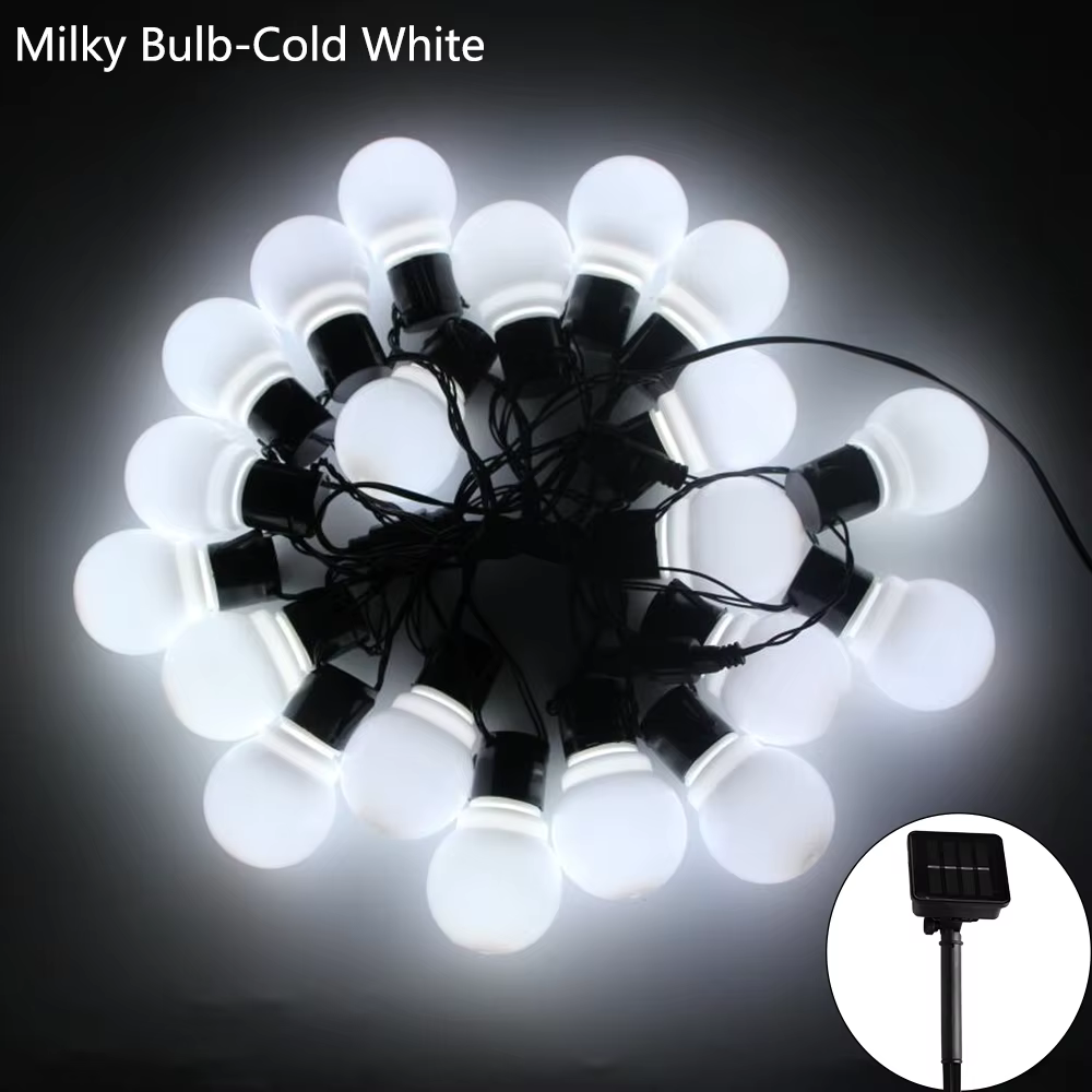 Guirlande solaire LED 5/7/12M avec ampoules globe féeriques pour Noël, rues, mariages, extérieur, fê