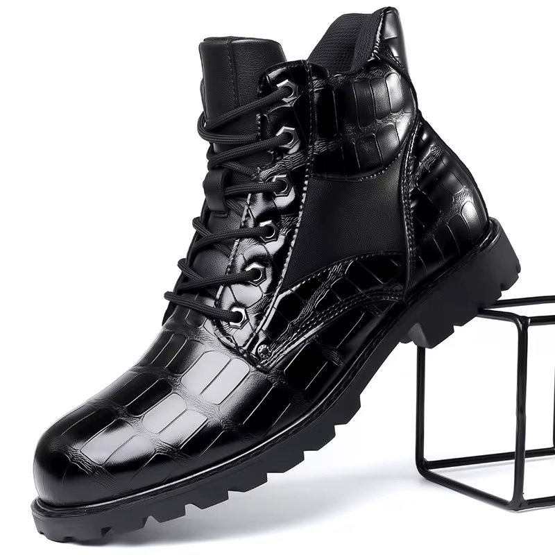 Bottines à plateforme noires de Style britannique pour hommes, bottines de moto confortables en cuir
