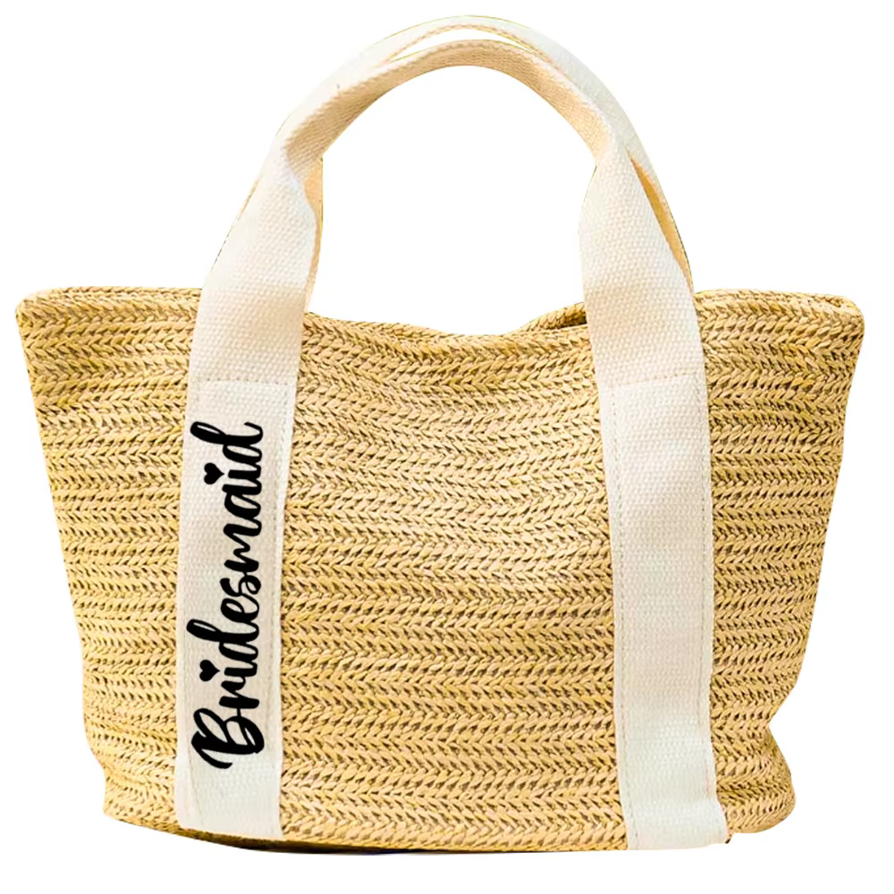 Sac fourre-tout tissé en paille avec texte personnalisé, cadeaux de demoiselle d'honneur personnalis