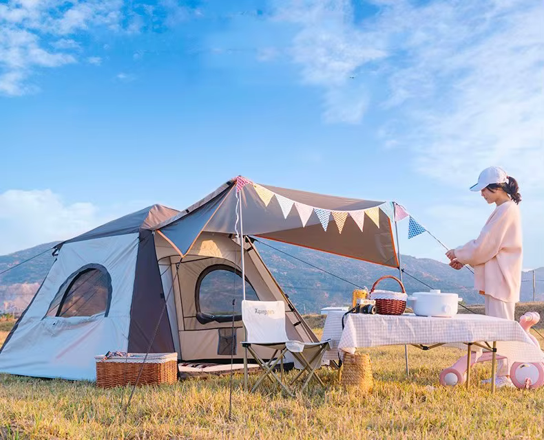 Tente de Camping pliante et Portable avec poteau en aluminium automatique pour 3-4 personnes, tente