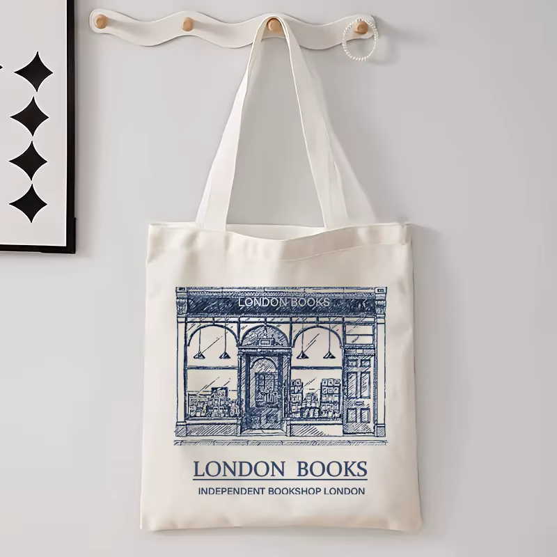 1 sac de courses « London Books », sac fourre-tout réutilisable pour les amateurs de livres, voyages