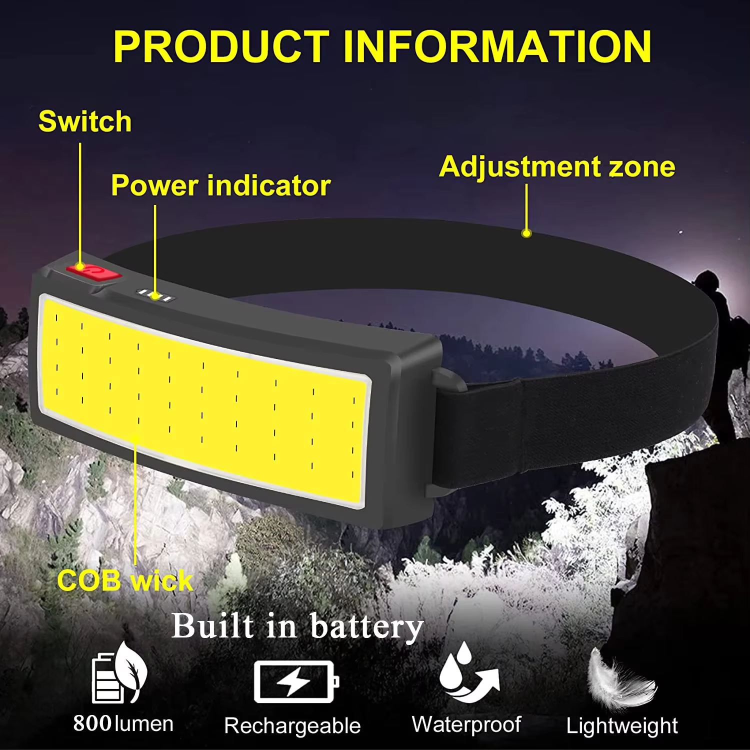 COB 180 °   Projecteur LED lampe frontale lampe de poche 3 Modes intégré USB batterie Rechargeable l