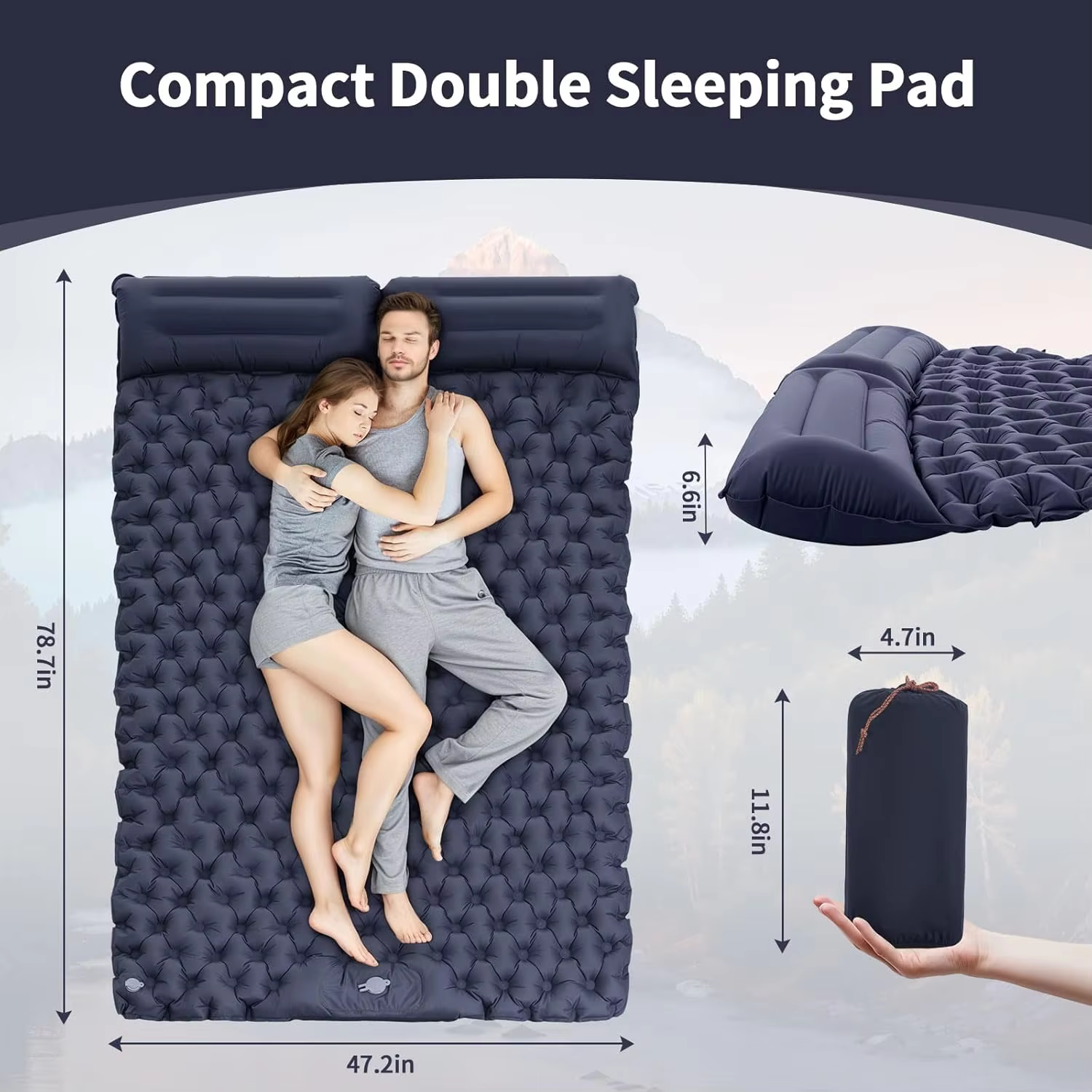 Matelas gonflable Double avec pompe d'oreiller intégrée, coussin de couchage d'extérieur, tapis d'ai