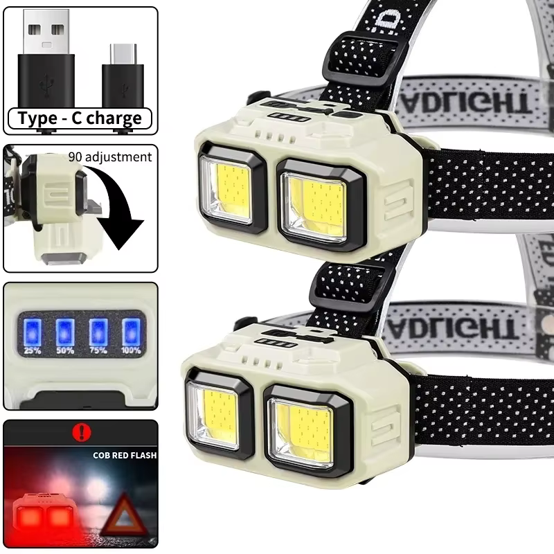 Lampe frontale à capteur LED très brillante, lampe de Charge de Type C avec batterie 18650, étanche,