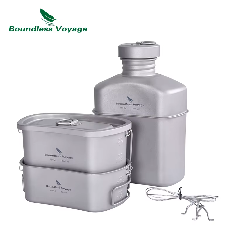 Cantine militaire en titane Voyage sans limites, avec sacs de Camouflage, ensemble de casseroles de