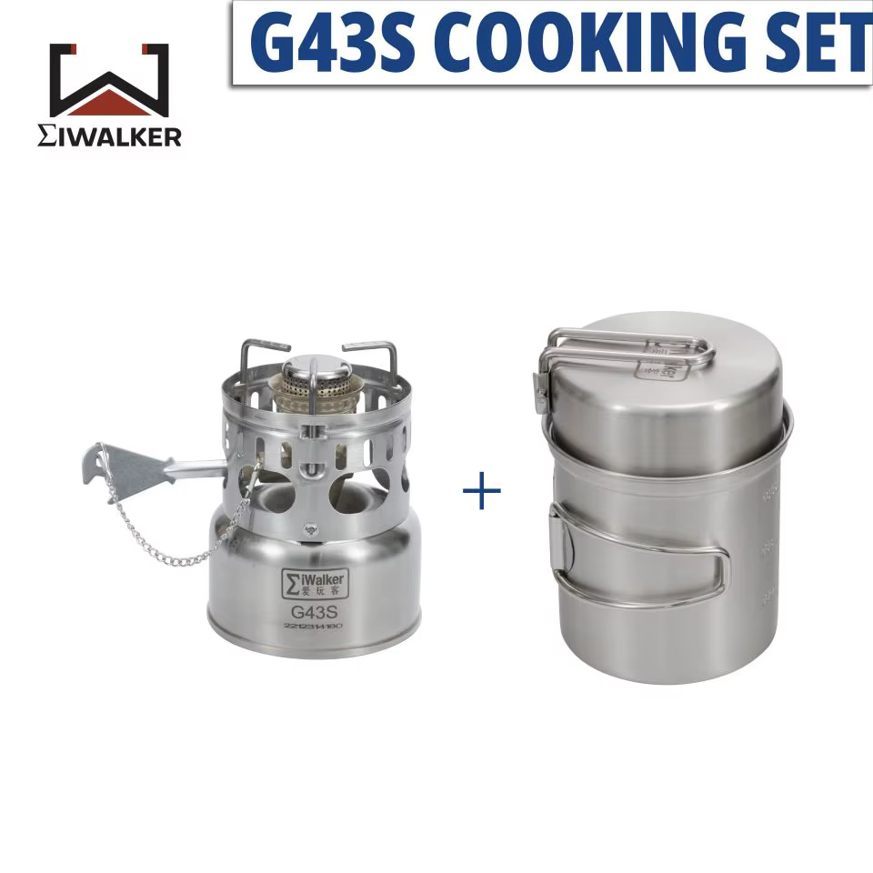 IWALKER G43S ensemble de cuisine poêle de Camping essence e poêle brûleur silencieux avec casseroles