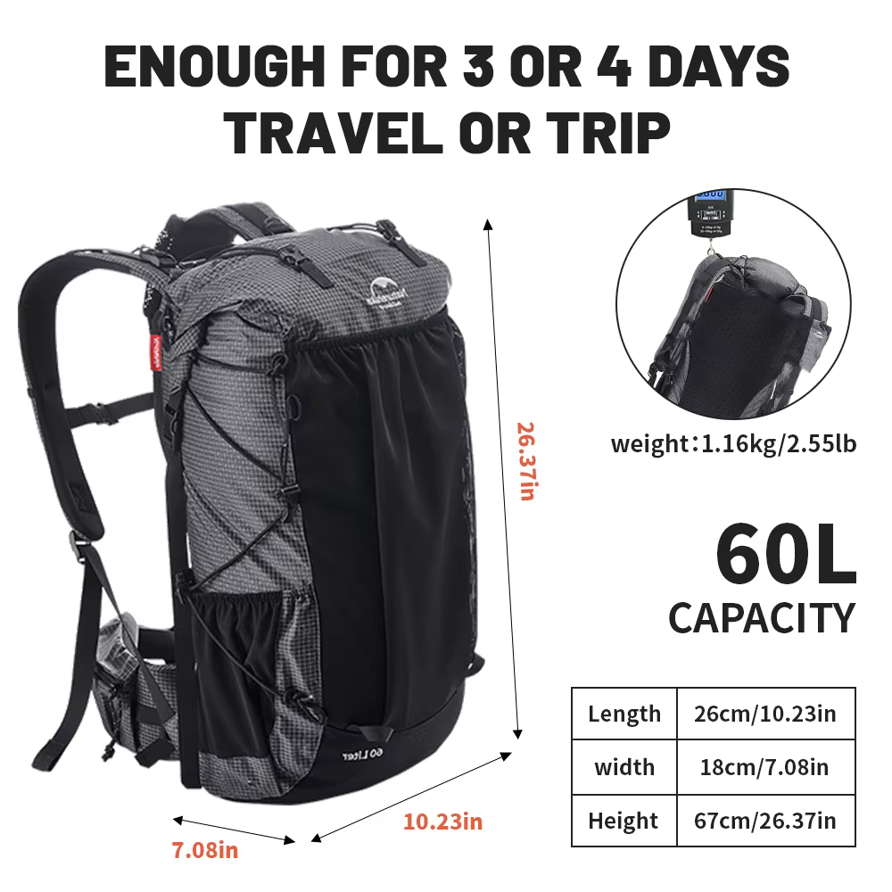 Naturerandonnée Camping sac à dos 60 + 5L grande capacité étanche sac d'escalade ultraléger voyage h