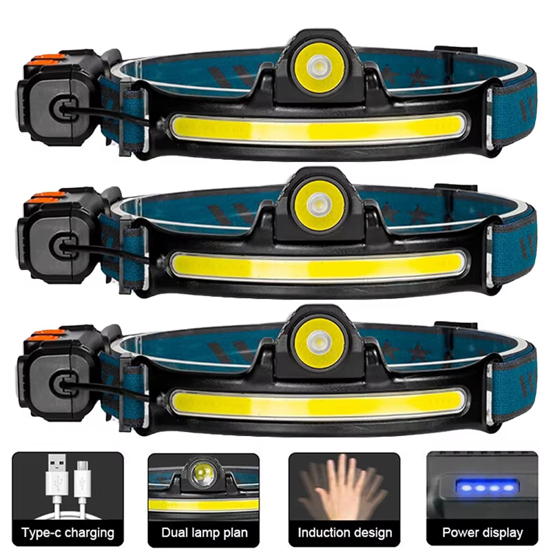 XPG + COB Zoom lampe frontale à Induction USB Rechargeable avec 18650 batterie intégrée LED lampe fr