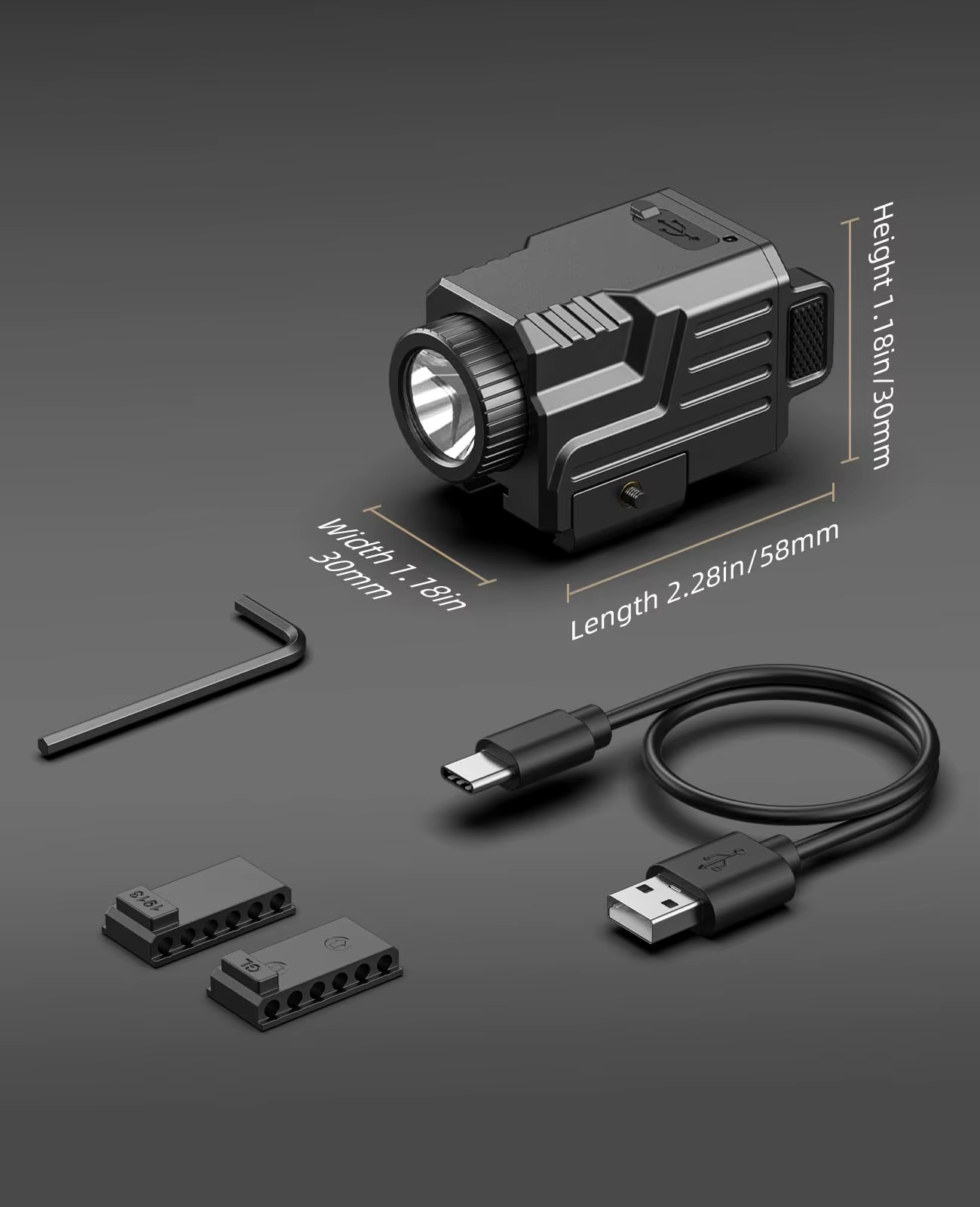 Lampe de poche tactique Ezshoot 800 lumens compact Pistol Light Rechargeable compatible avec Picatin