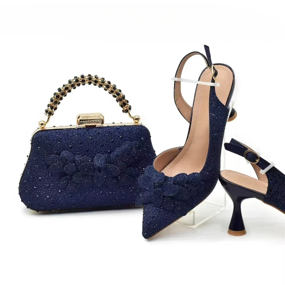Ensemble de chaussures et de sacs italiens de luxe pour femmes, escarpins de mariage à bout pointu, 