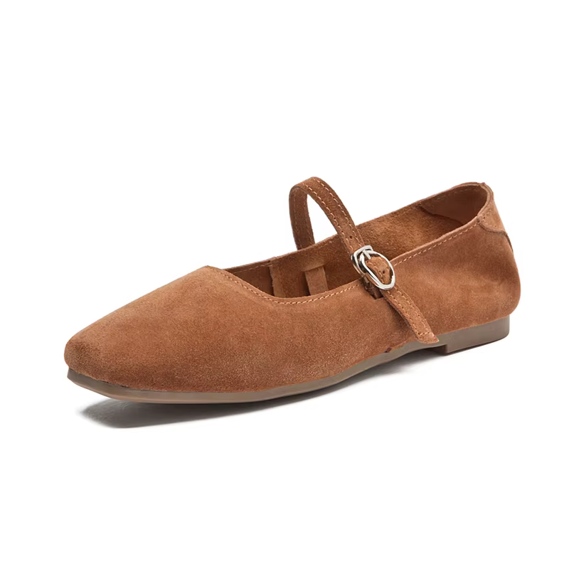 AIYUQI – chaussures Mary Jane pour femmes, chaussures plates antidérapantes en cuir suédé, à bout ca