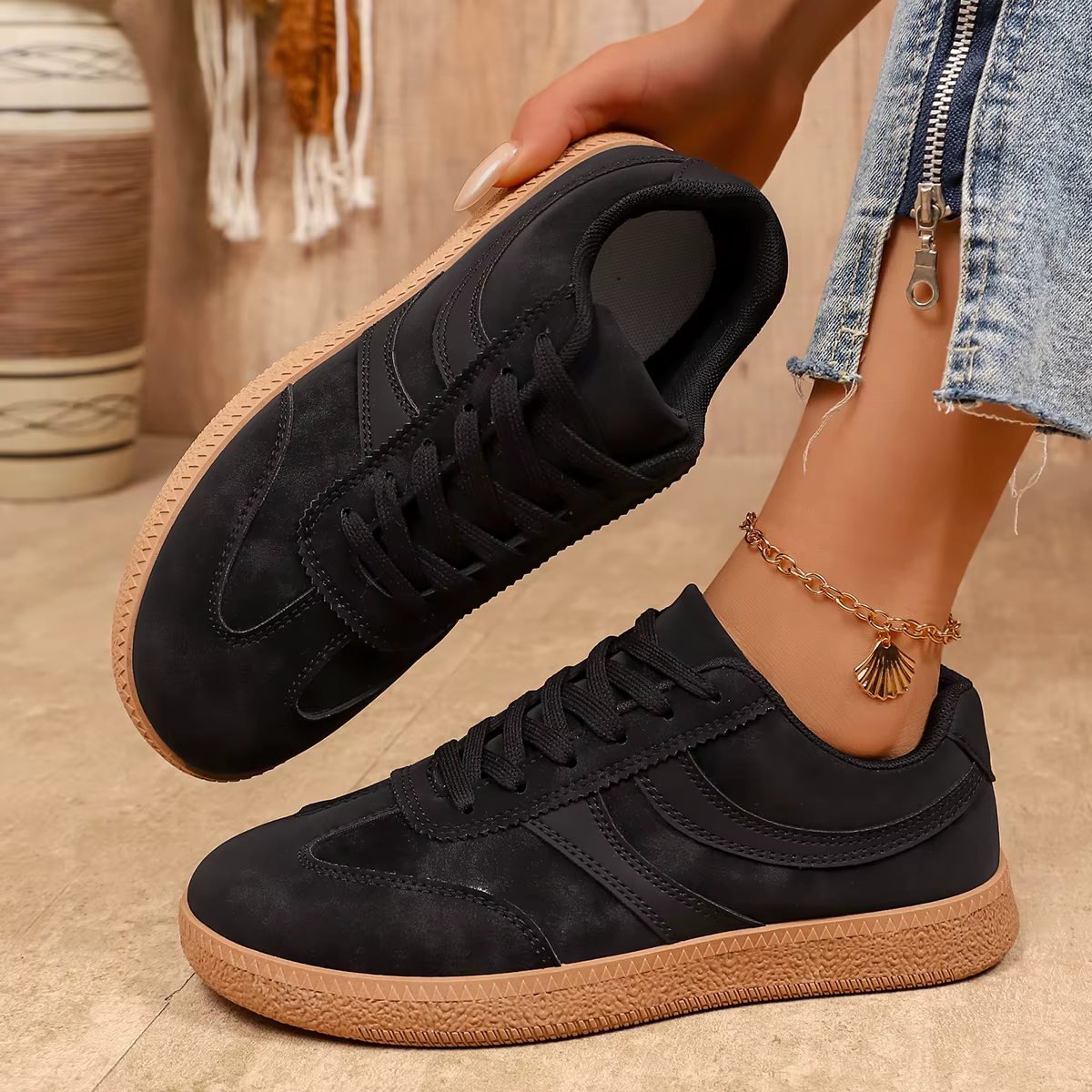 Baskets plateforme rétro marron pour femme 2026, style allemand tendance, grandes tailles 43, antidé