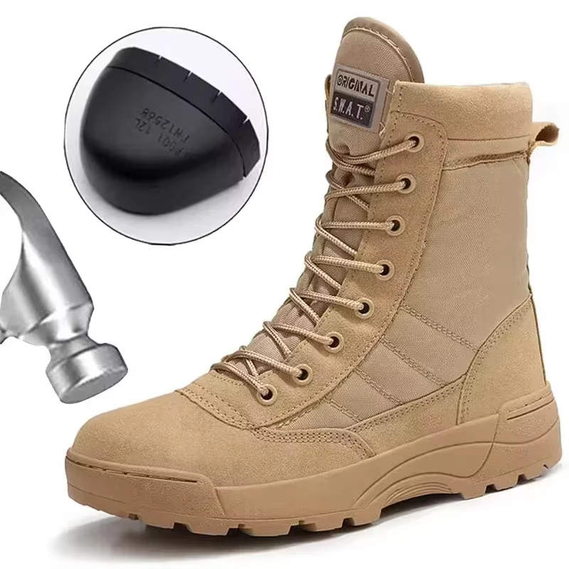 Bottes à bout en acier pour hommes, bottes tactiques d'extérieur pour randonnée dans le désert, rési