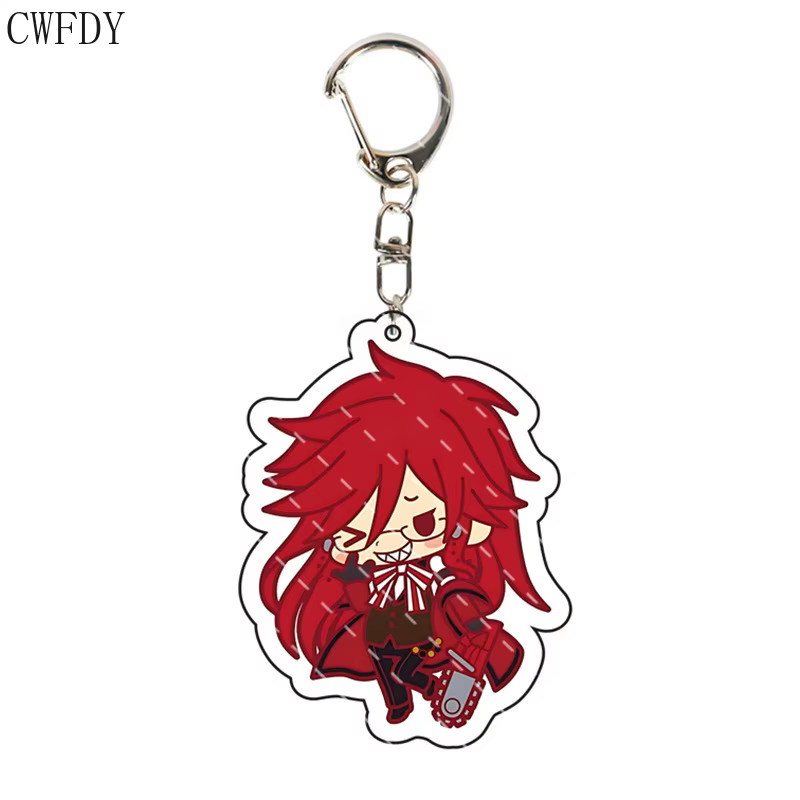 Figurine de majordome noir Sebastian Michaelis, porte-clés en acrylique sous preneur Grell Sutcliff,
