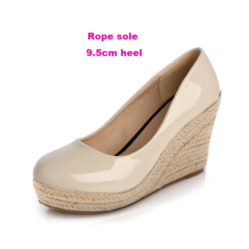 LIHUAMAO-Chaussures espadrilles en cuir verni pour femmes, escarpins compensés, plate-forme, talon h
