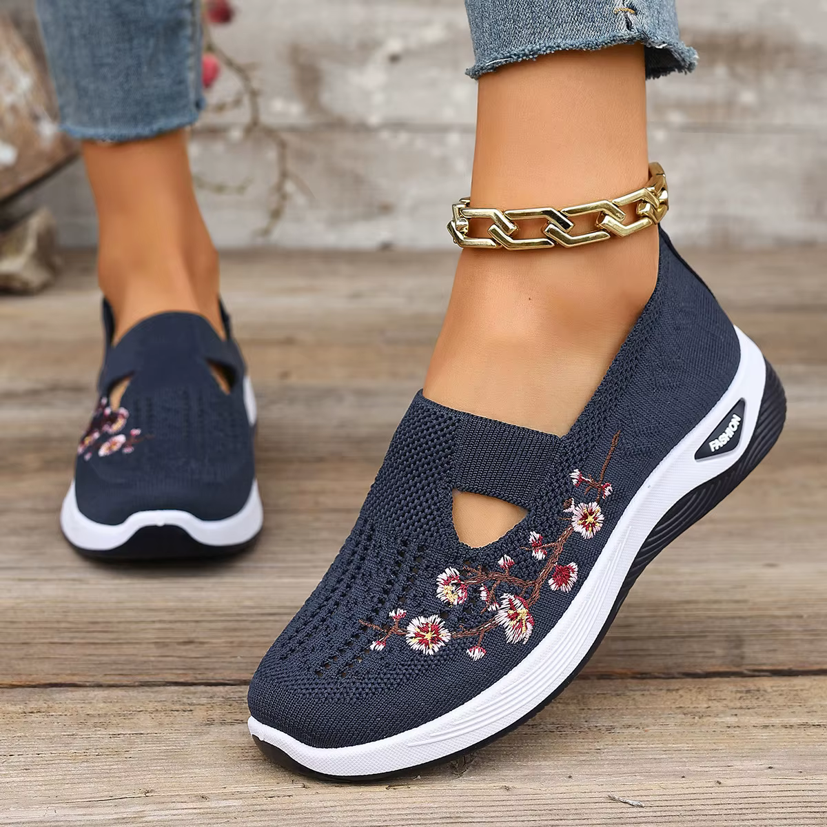 Chaussures compensées à enfiler pour femme avec broderie florale, respirantes, antidérapantes, semel