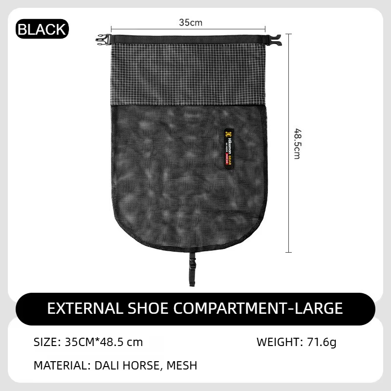 Sac à chaussures Dyneema à enroulement en maille pour fixation externe, idéal pour la randonnée, les