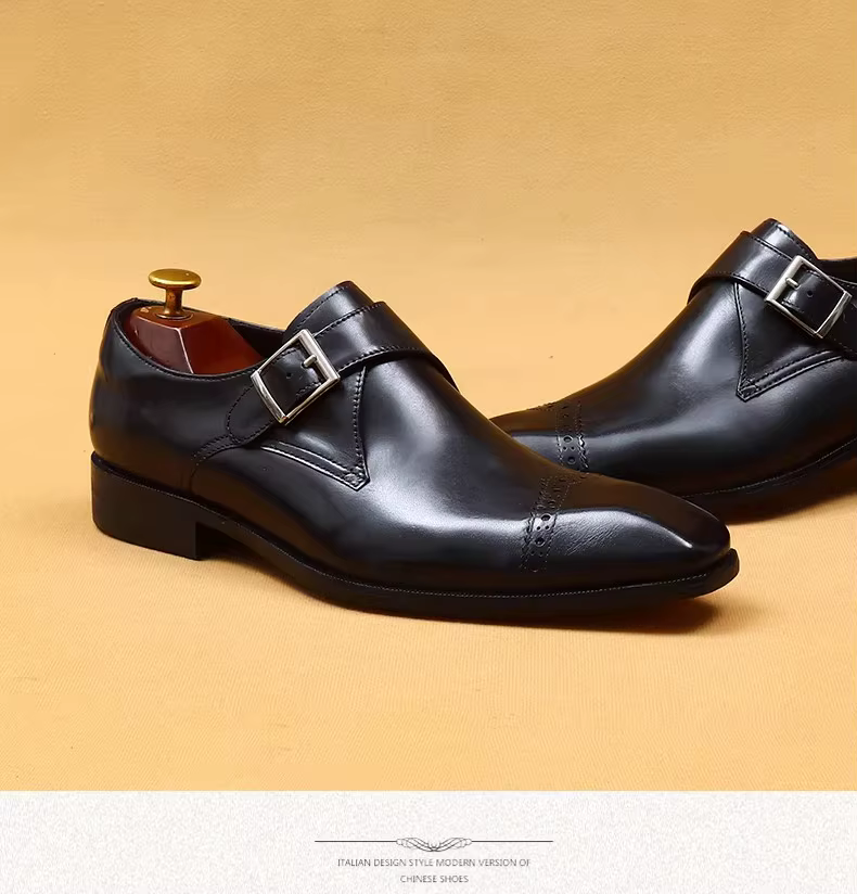 Chaussures habillées pour hommes, bout pointu, boucle, haut de gamme, mariage, grande taille, Style 