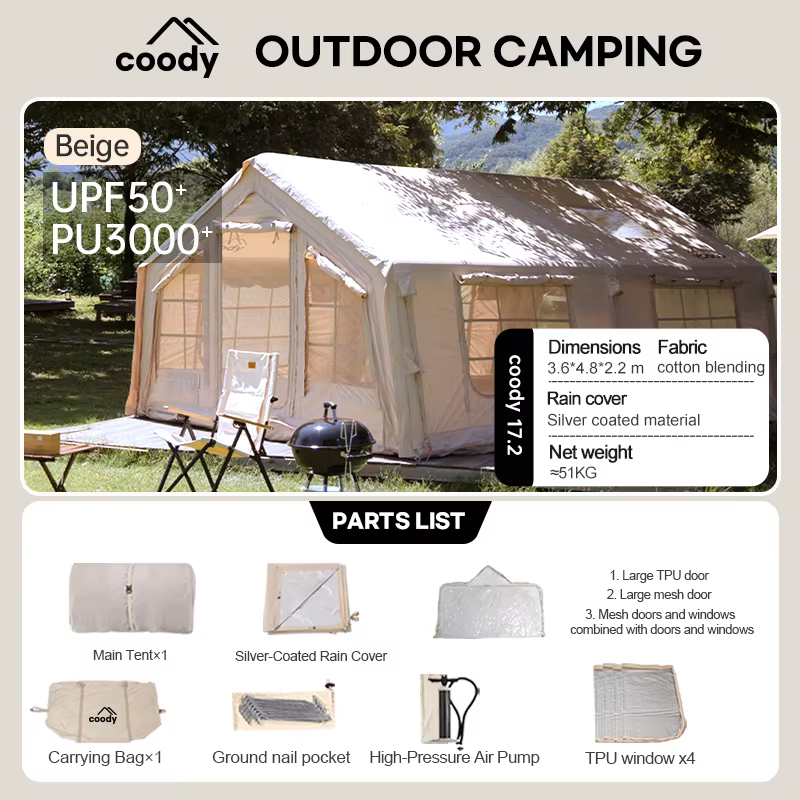 Tente pneumatique 17,2 mètres carrés tente gonflable coody tente de camping en plein air