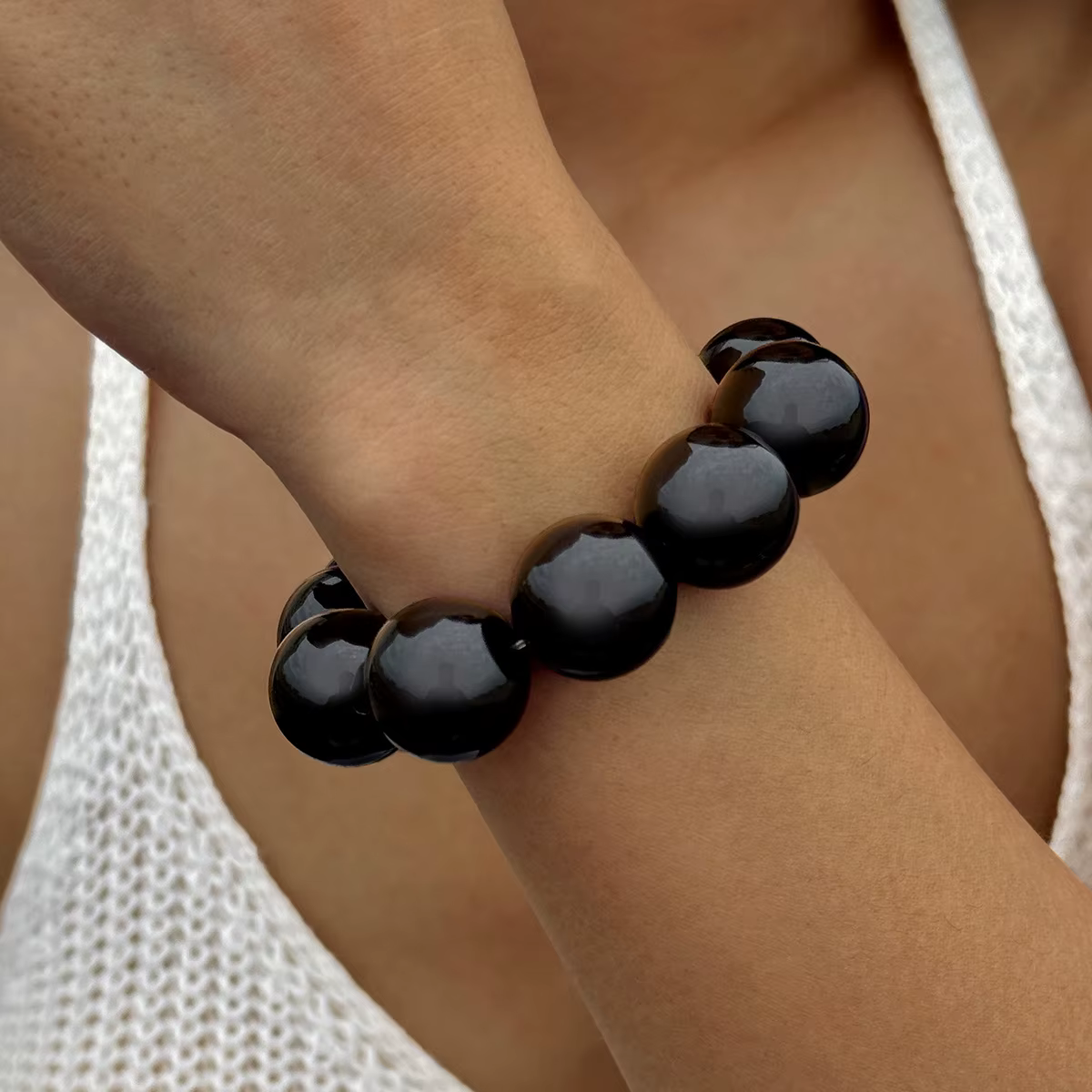 Bracelet bohème ethnique coloré en acrylique pour femmes, grandes perles, personnalité exagérée, bij