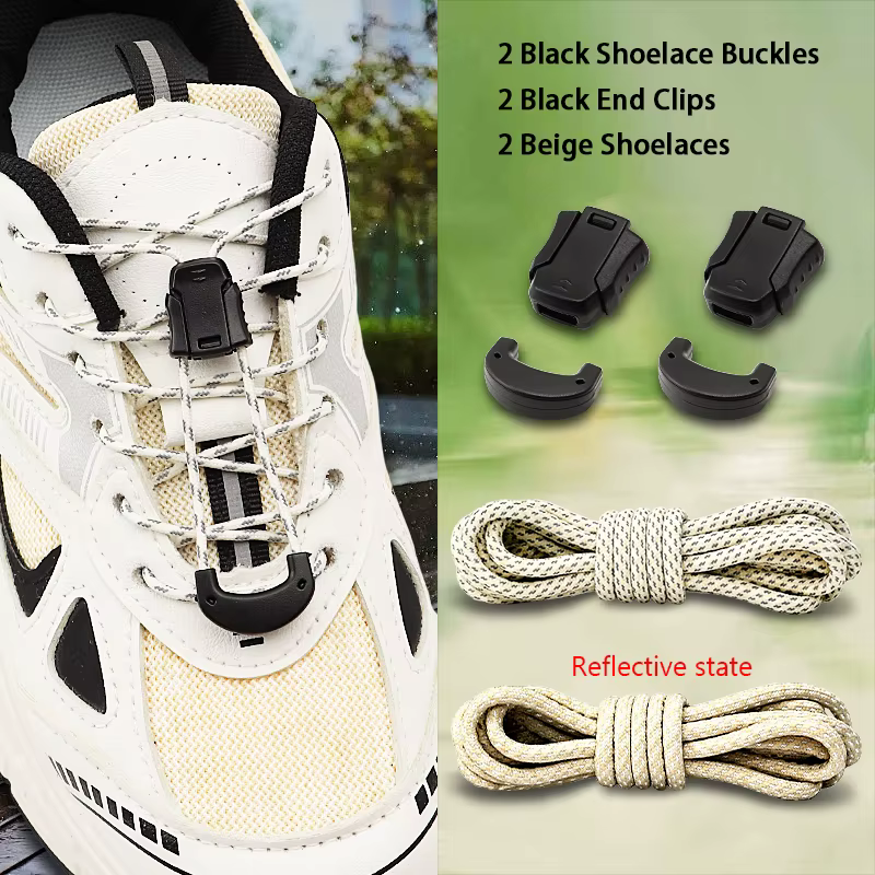 Lacets réfléchissants de sécurité pour baskets, lacets de course sans nœuds, lacets ronds paresseux 