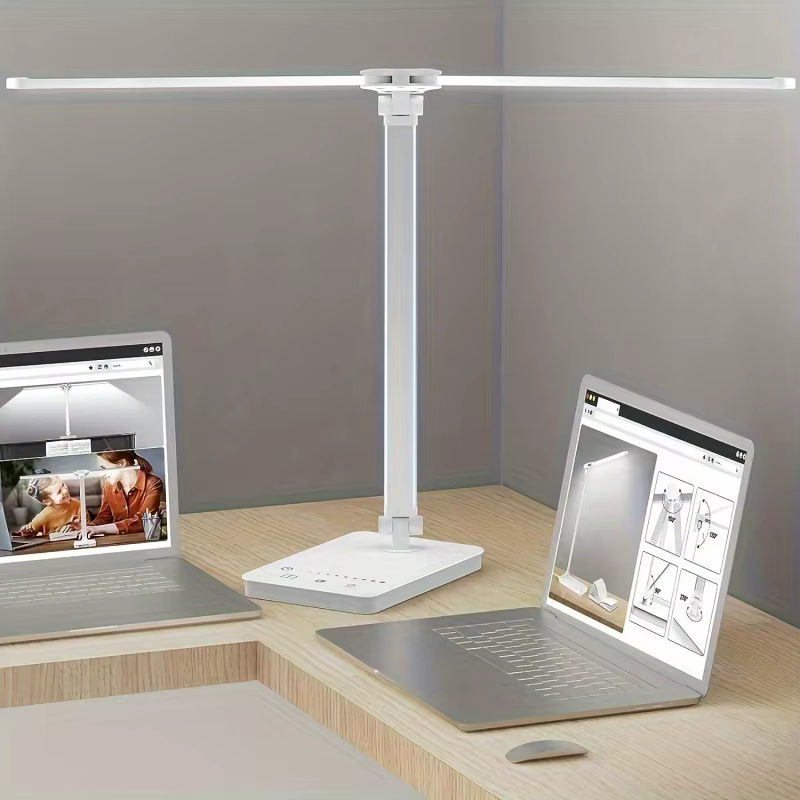 Lampe de bureau LED à Double tête, lampe de table à double bras oscillant pour le bureau à domicile,