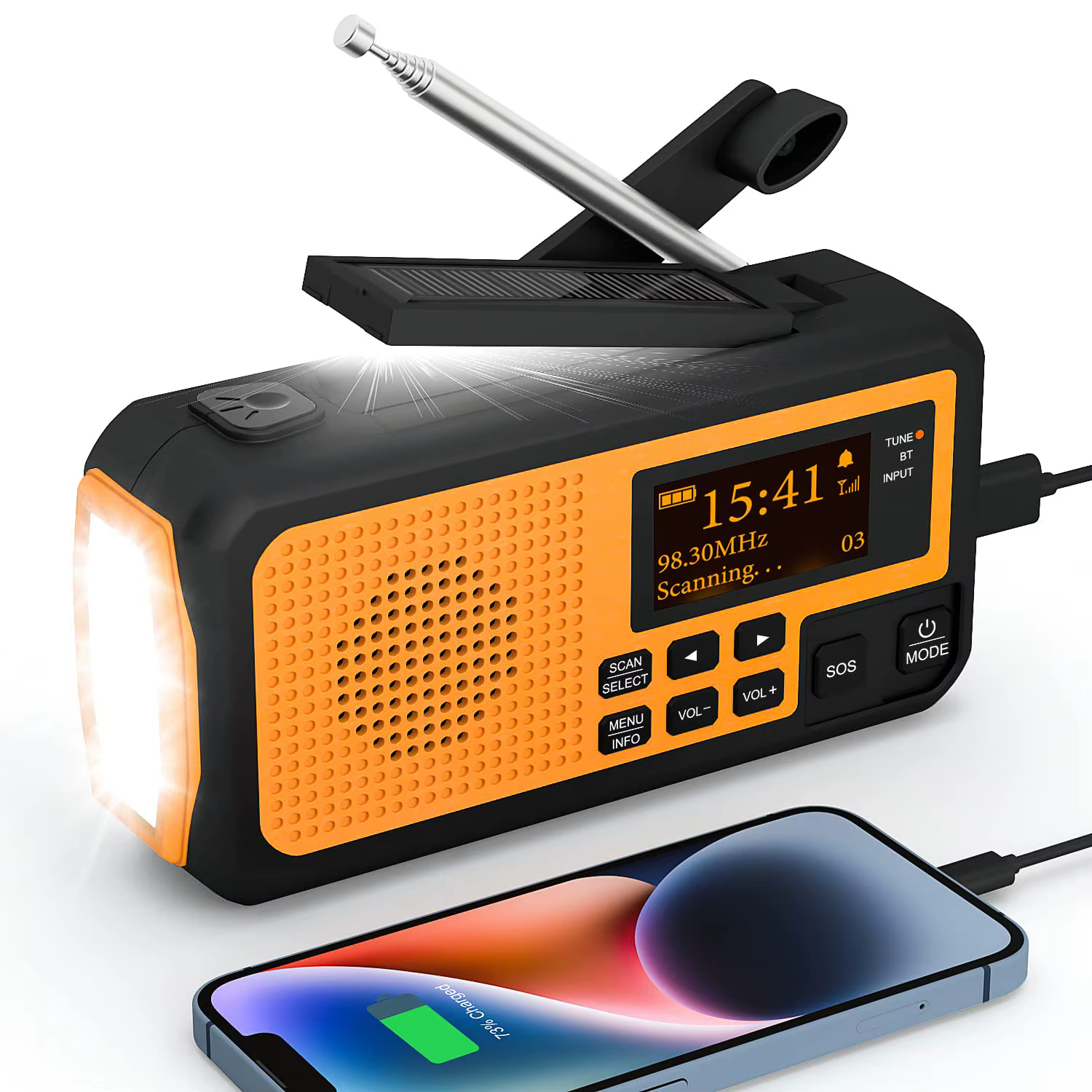 5000mAh FM/DAB + Radio panneaux solaires manivelle solaire Portable Radio d'urgence lampe de lecture