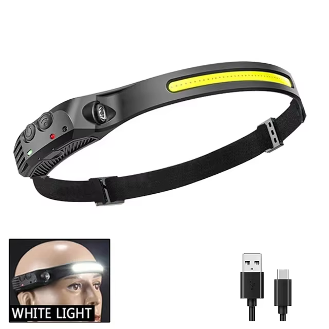 LED COB lampe frontale à Induction batterie intégrée capteur tête lampe de poche USB Rechargeable 5 