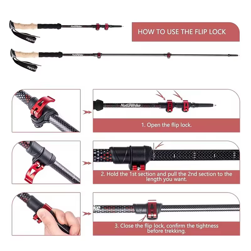 Bâtons de randonnée Naturehike, 1 pièce, bâton de randonnée pliable en fibre de carbone, bâtons téle