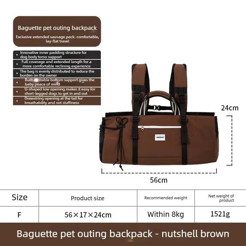 Sac à dos de transport pour chien Teckel extra long 56 cm, avec coussin lombaire et de tête, entrée 